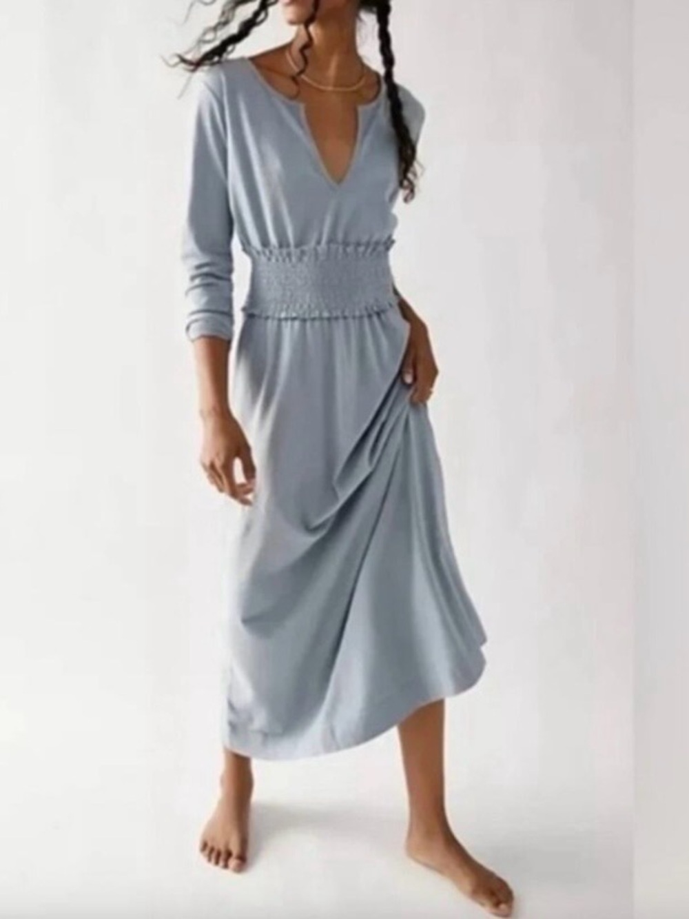 FP Beach | New Hope | Shirred Waist Midaxi | Linen Blend | Blue | XS 🕙